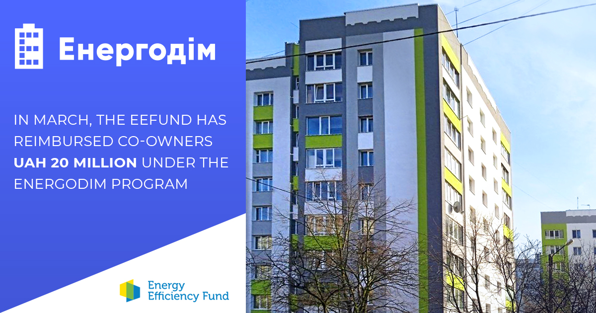 Co-owners' support in action: in March the Fund has reimbursed co-owners about UAH 20 million under the Energodim program